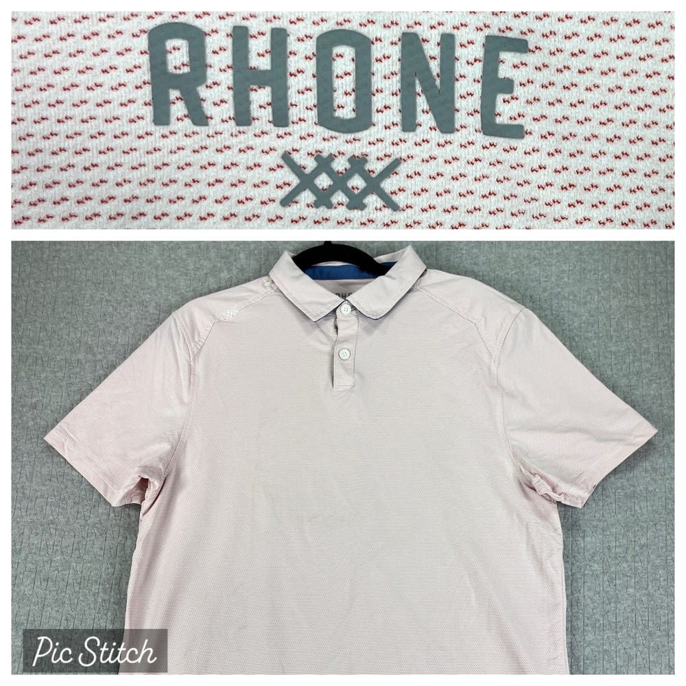 Rhone Polo Golf Dress Shirt Women M Pink Textured Italian Fabric Short‎ Sleeve